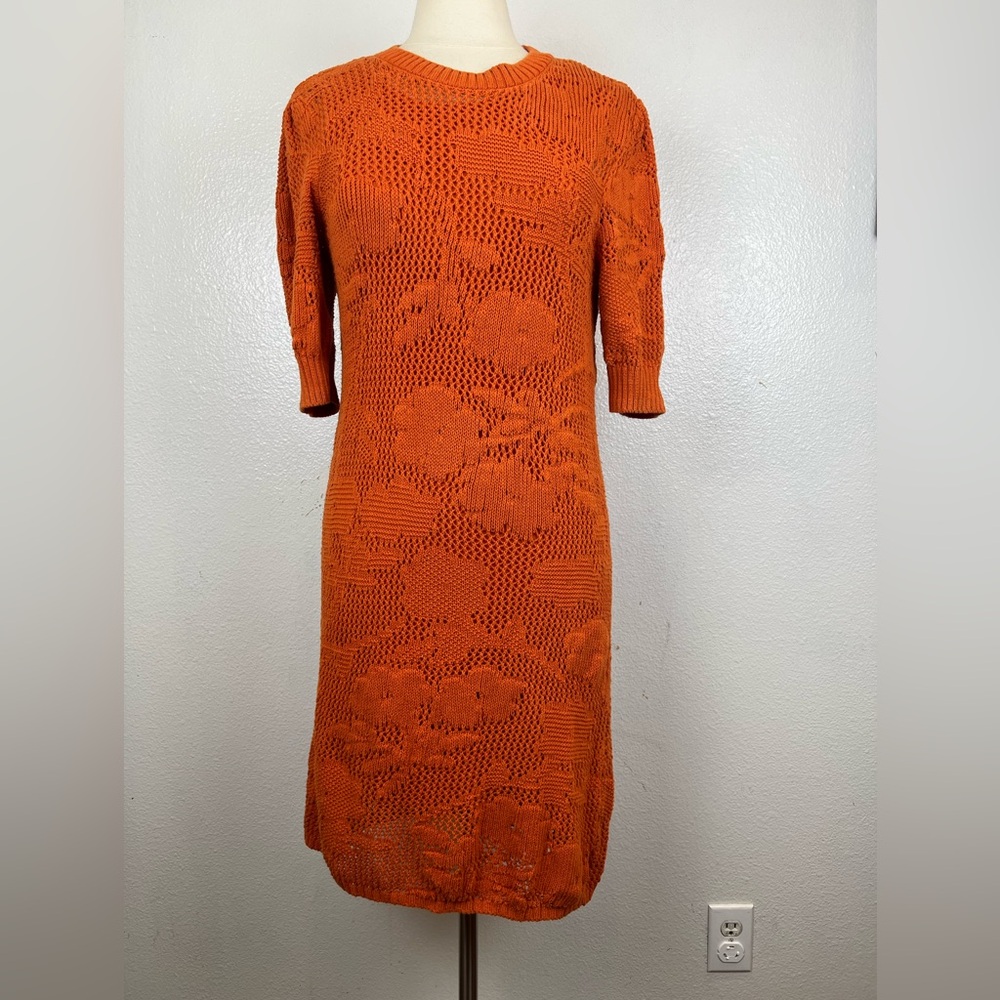 Anthropologie Maeve Pointelle Knit Orange Short Sleeve Mini Dress Size M
